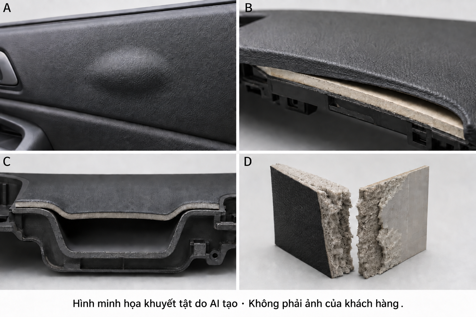 Minh họa AI về phồng rộp, bong mép, bắc cầu hốc và phá hủy nội kết xốp